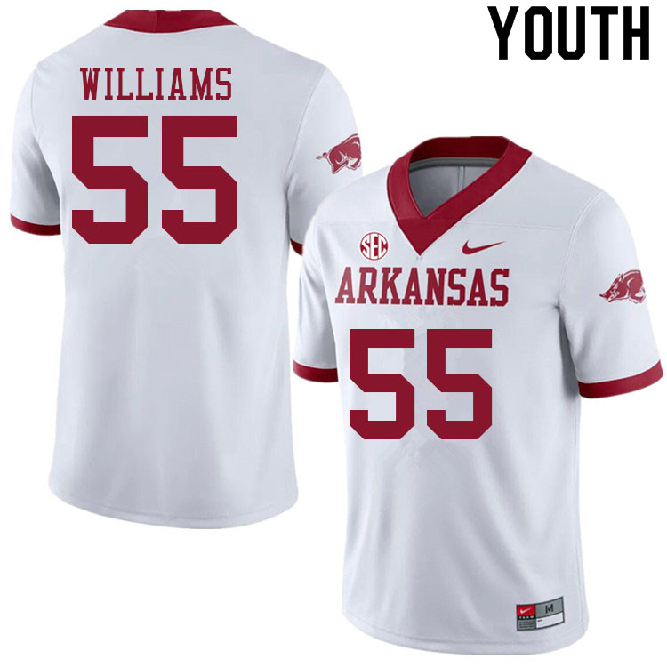 Youth #55 Tre Williams Arkansas Razorbacks College Football Jerseys Sale-Alternate White - Click Image to Close